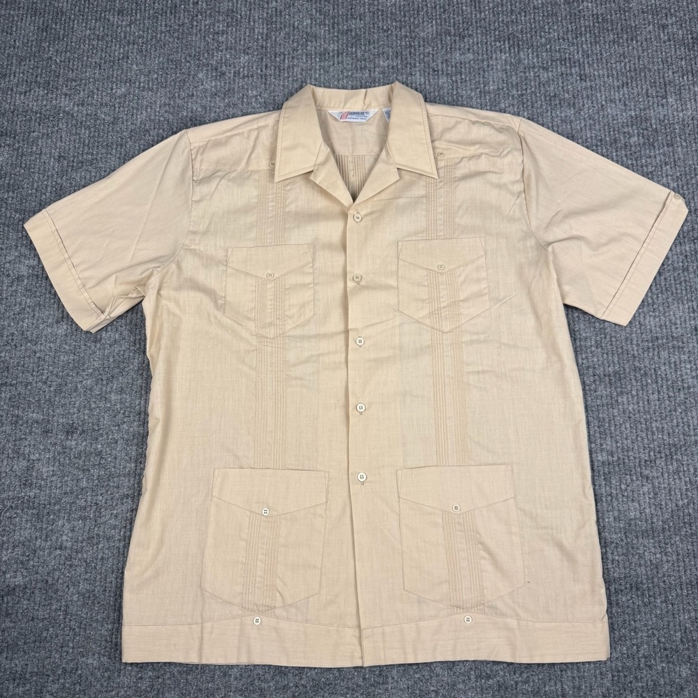 Vtg 90s Guayabera Button Up Shirt Mens‎ XL Short Sleeve Resort Cabana Cuban